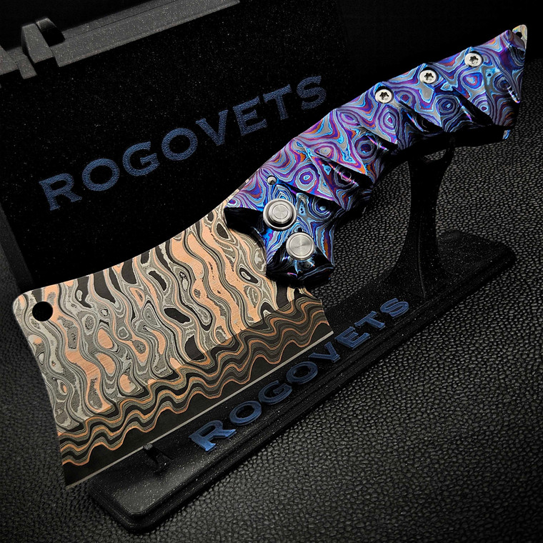Sergey Rogovets ZircuTi Button Lock Cleaver Baker Forge Damascus S/N 2035