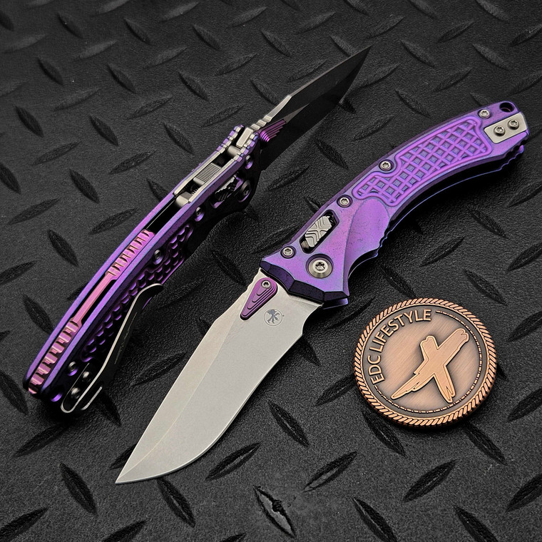 Microtech Amphibian Mini Ram-Lok Purple Haze Frag Titanium 3.25" S/E Stonewash Purple Ti Accent Marfione Select 137MRL-10FRMS5 by EDC Lifestyle