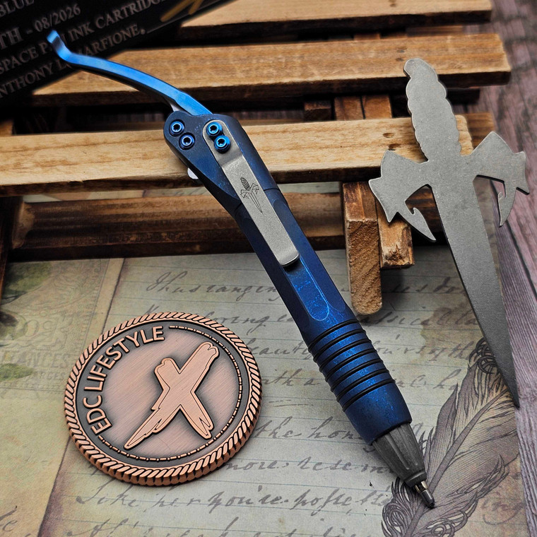 Marfione Custom Siphon II Antique Blue Slab Titanium w/Blue Ti Lever Dagger Logo 401-ABTIBLAP-MCK