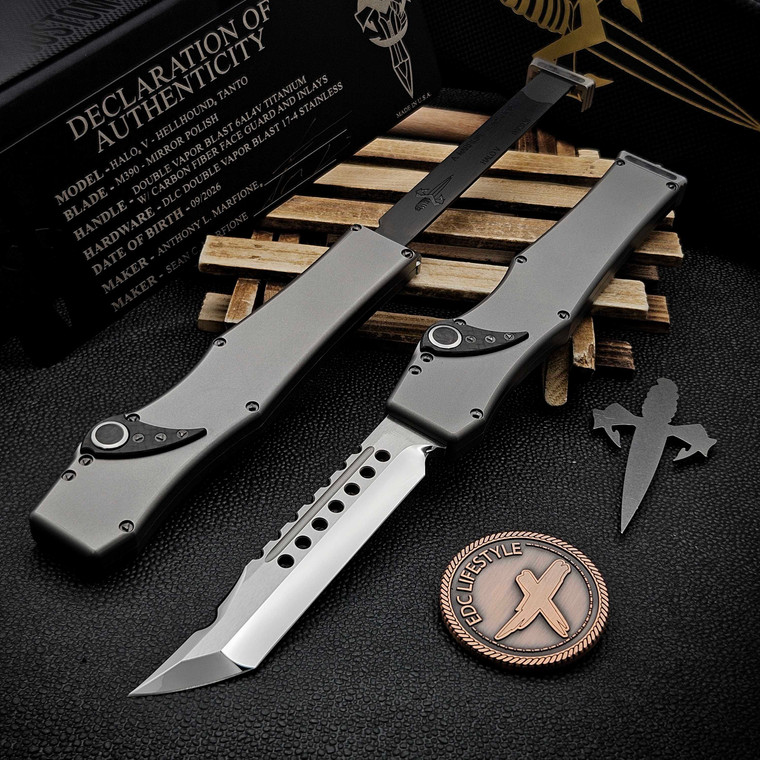 Marfione Custom/Sean Marfione Halo V Double Vapor Blast Titanium Mirror Polish Hellhound T/E Carbon Fiber Inlays DLC HW