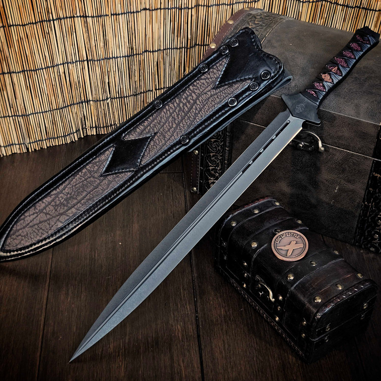 Marfione Custom/Sean Marfione Vipera D/E Two Tone Apocalyptic DLC Long Sword Black Leather Tsuka Wrap w/Red Ray Skin Inlay