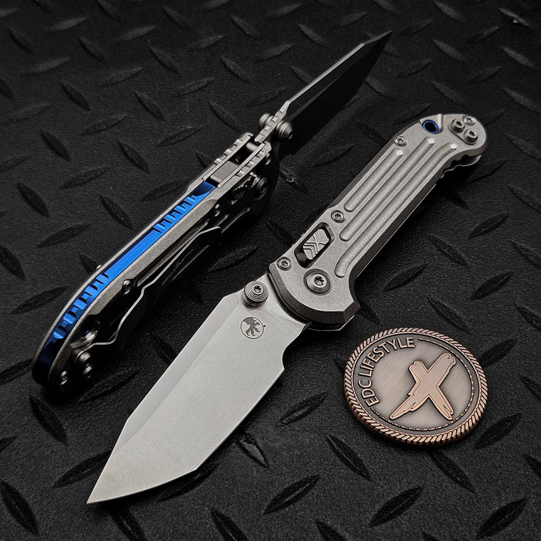 Microtech LUDT Ram-Lok Stonewash Grooved Titanium 3.40" T/E Stonewash M390MK Blue Ti Accent Marfione Select 1136RLG-10MS2 by EDC Lifestyle