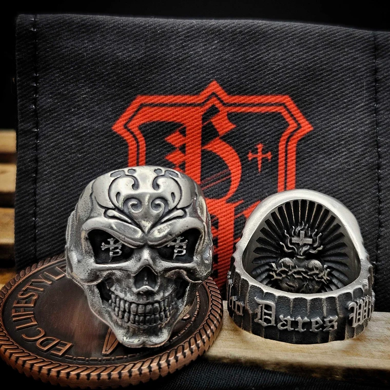 Borka Blades Silver Good vs Evil Skull Ring Size 9
