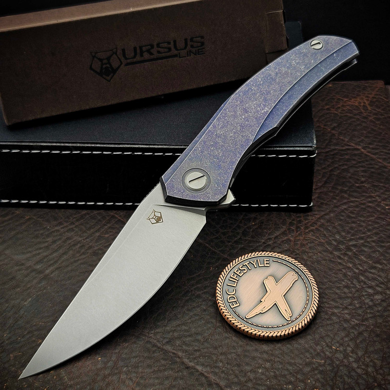 Shirogorov Knives Ursus Q95 Purple Titanium handle with 3.75" Stonewash D/P Drop Point blade available on EDC Lifestyle.