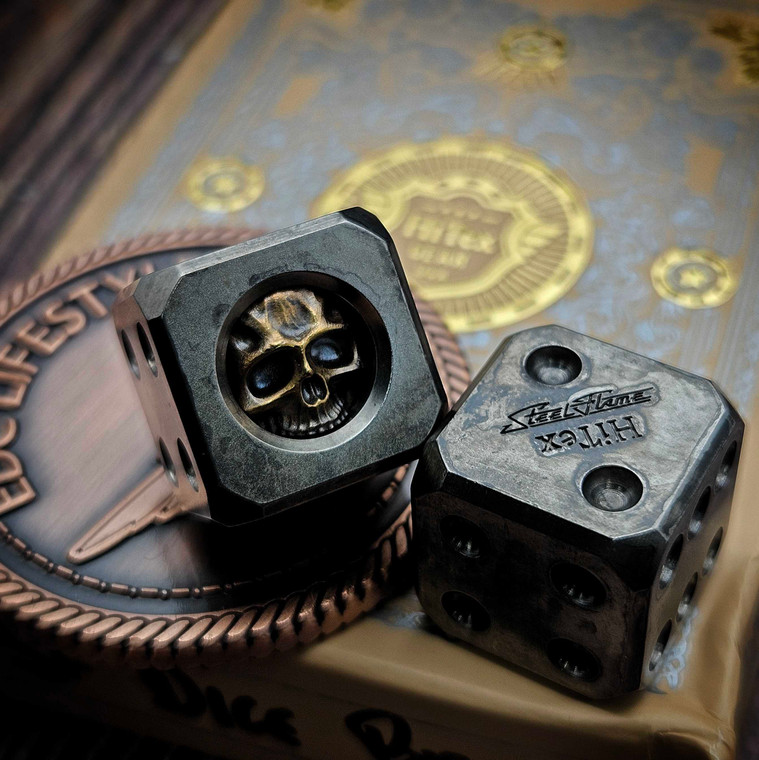 HiTex Gear x Steel Flame Stainless Steel Dice with Bronze Skulls