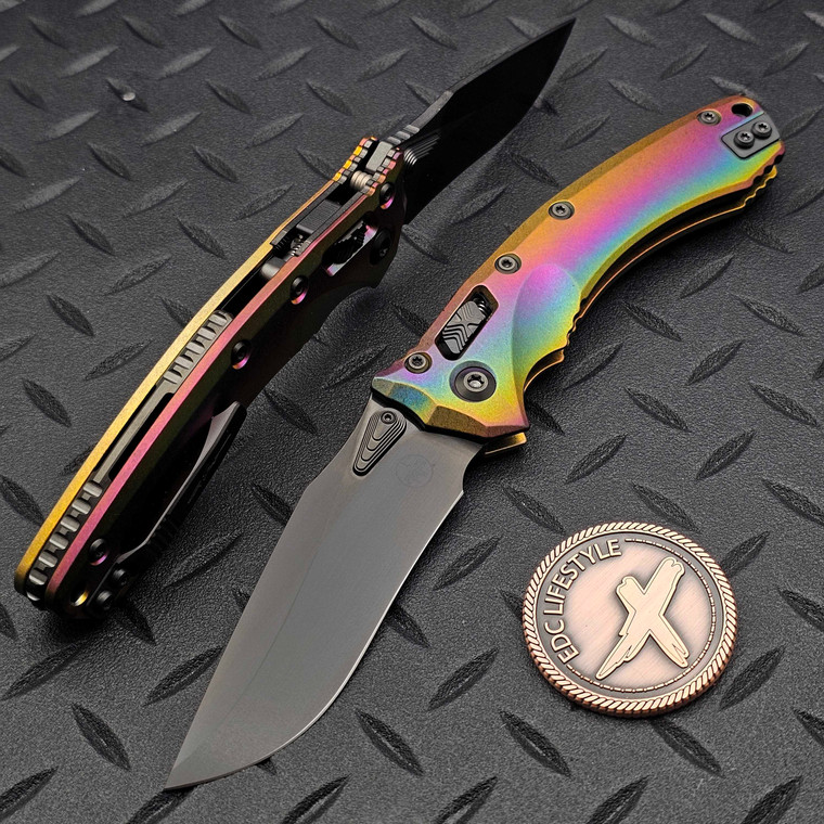 Microtech Amphibian Ram-Lok Oil Slick Slab Side Titanium DLC Stonewash DLC Ti Accent Marfione Select 137RL-1DLCTMS4
