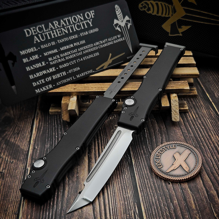 MARFIONE CUSTOM HALO III BLACK 4" TANTO EDGE MIRROR POLISH  1251-MPBKNC-MCK by EDC Lifestyle