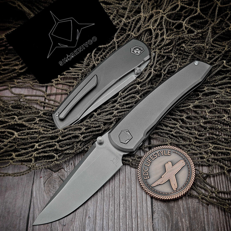 Sharknivco PJ Waka Titanium Inset Lock RWL34 Polished Stonewash