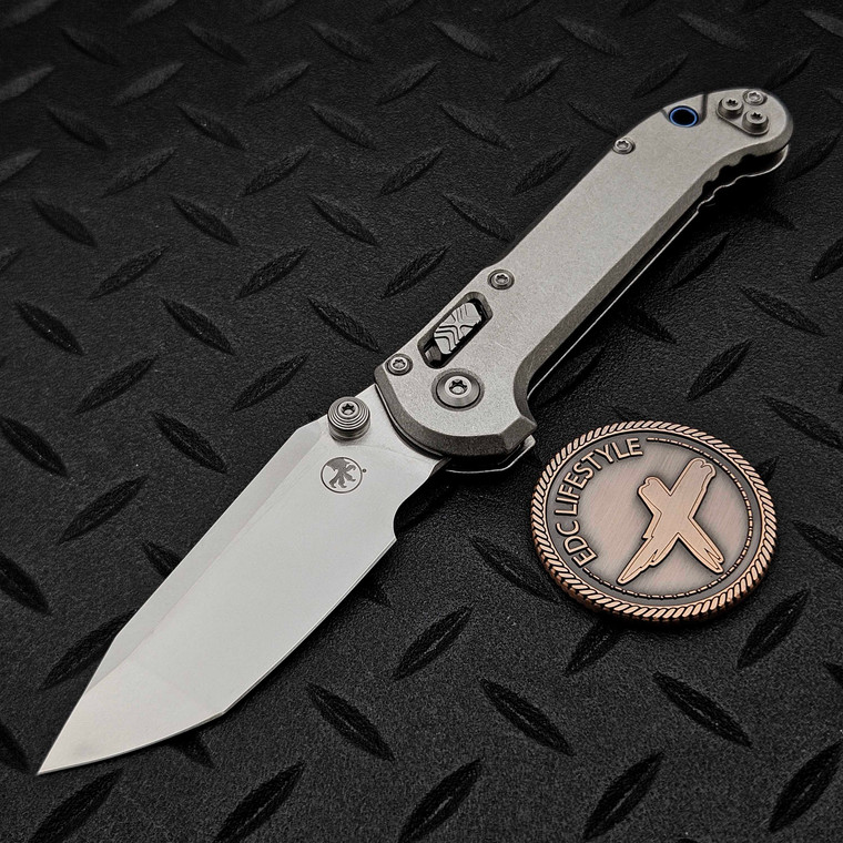 Microtech LUDT Ram-Lok Stonewash Slab Titanium 3.40" T/E Stonewash M390MK Blue Ti Accent Marfione Select 1136RLS-10MS2 By Edc Lifestyle