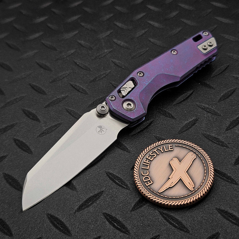 Microtech MSI Ram-Lok Mini Slab Galactic Purple Titanium 3.10" Stonewash Blue Ti Accent Marfione Select 210M-10MS17