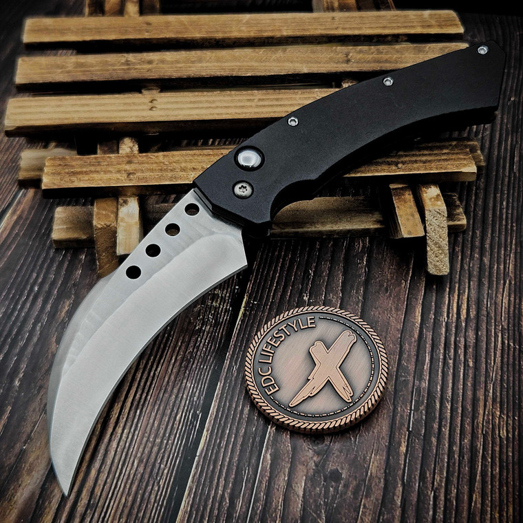 Reese Weiland Custom Knives Hawkbill Gen 2 Black Aluminum 3.5" Satin Chisel Grind by EDC Lifestyle