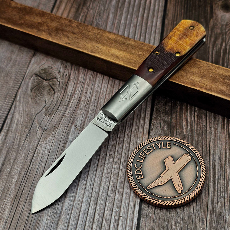 New York Knife Co. M1506 AB SC Amber Bone Sawcut Folding Knife - Preowned