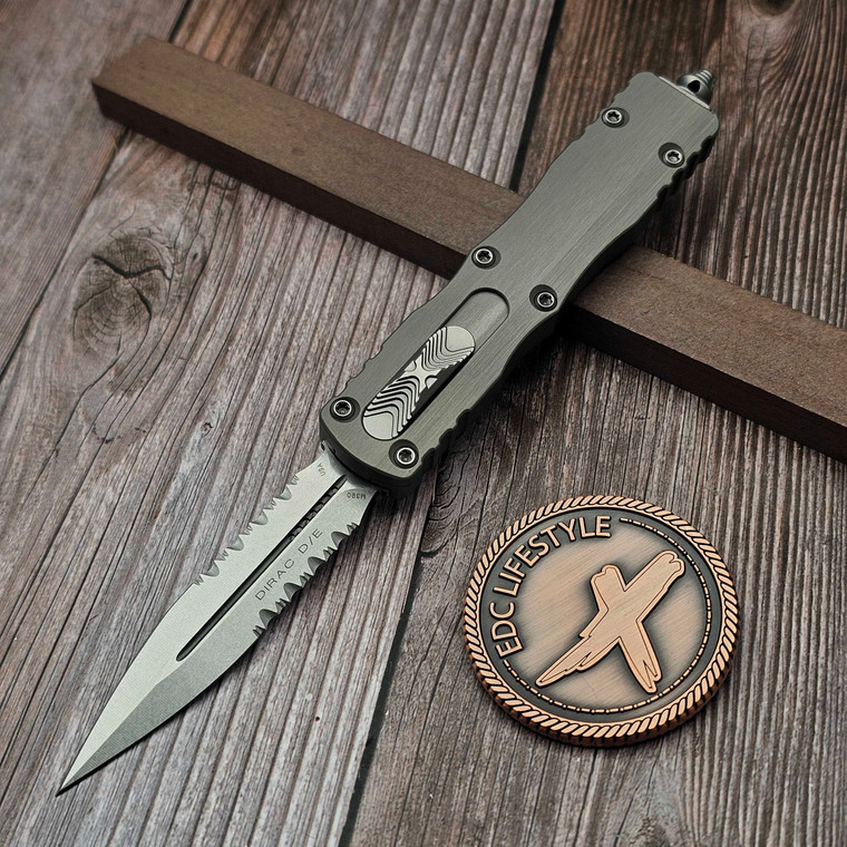 Microtech Dirac Natural Clear D/E Stonewash Partial Serrated 225-11NC S/N 21913 - Preowned