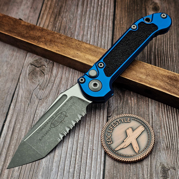 Microtech LUDT Blue T/E Partial Serrated Apocalyptic 1136-11APBL S/N 59048 - Preowned