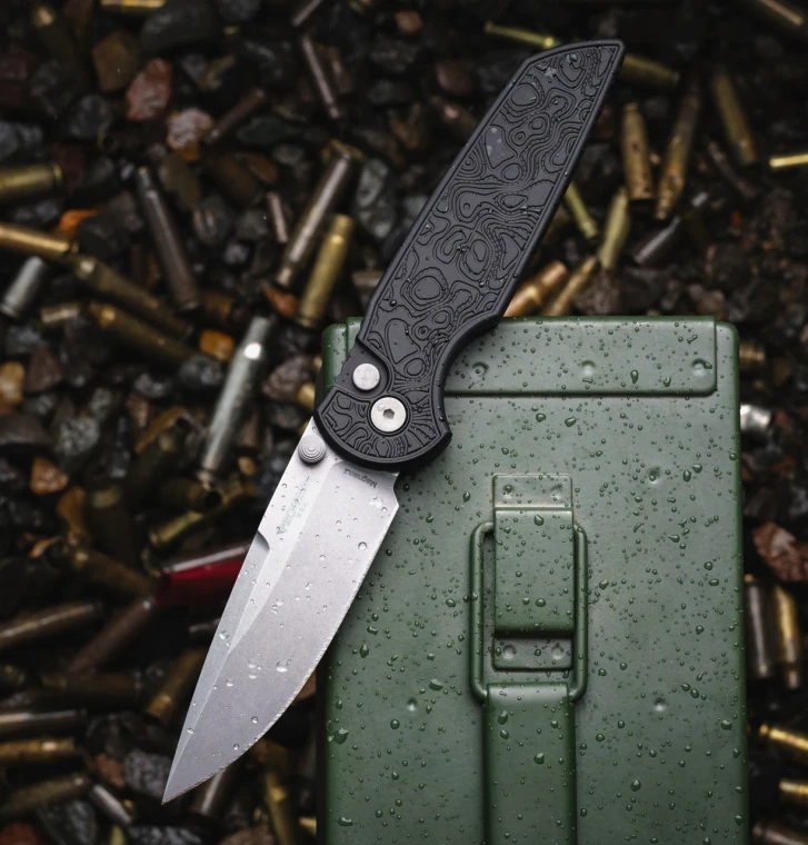 Pro-Tech Knives TR-3 Integrity Black Topographic Texture 3.35" Stonewash INT1105-TOPO