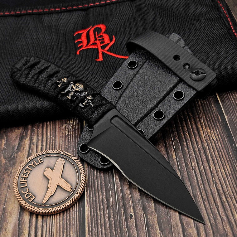 Bastinelli Knives Sin Fixed Blade PVD Black Tsuka Wrap Black Skull Menuki