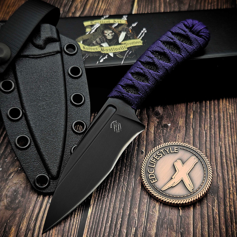 Bastinelli Knives Sin Fixed Blade Black PVD Purple Tsuka Wrap
