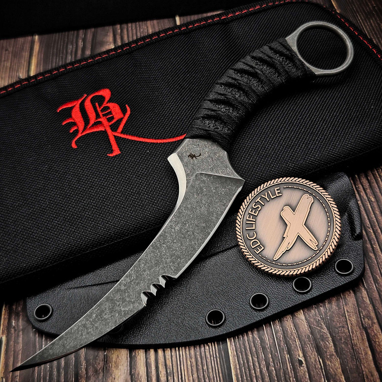 Bastinelli Knives Mako Fixed Blade Combo Serrated Black Tsuka Wrap Dark Stonewash