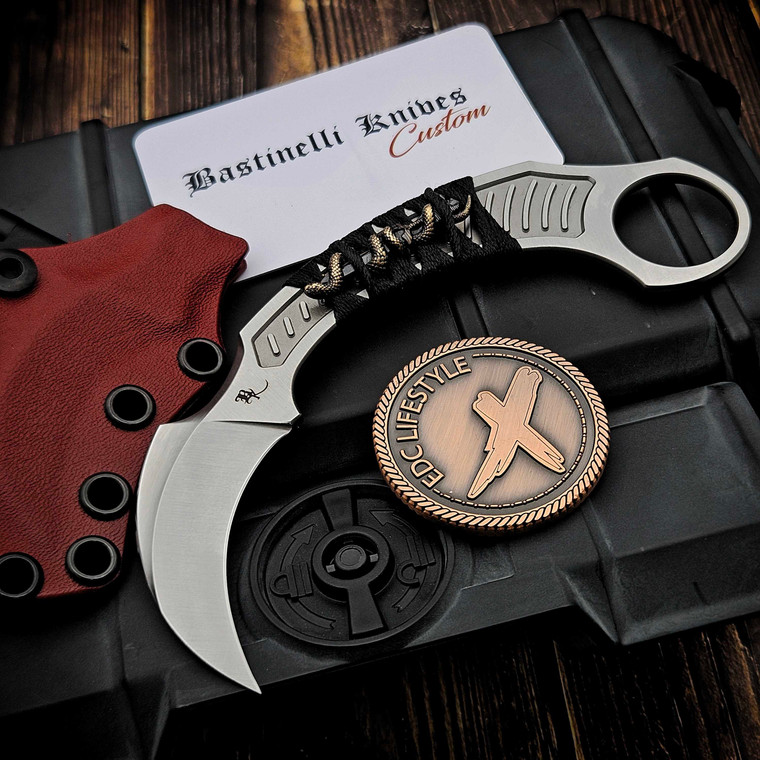 Bastinelli Knives Slim Back Black Tsuka Wrap Bronze Snake Menuki Prototype