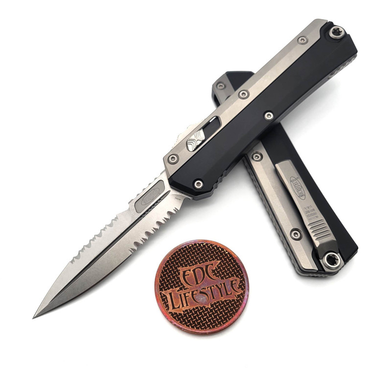 Microtech Knives Glykon 184-12 Bayonet Bead Blast Overlap Full Serrated Stonewash Standard