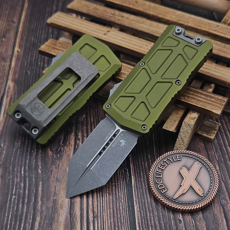Microtech Exocet II OD Green 2.31" Spartan Apocalyptic OTF Money Clip 1155-10APOD by EDC Lifestyle