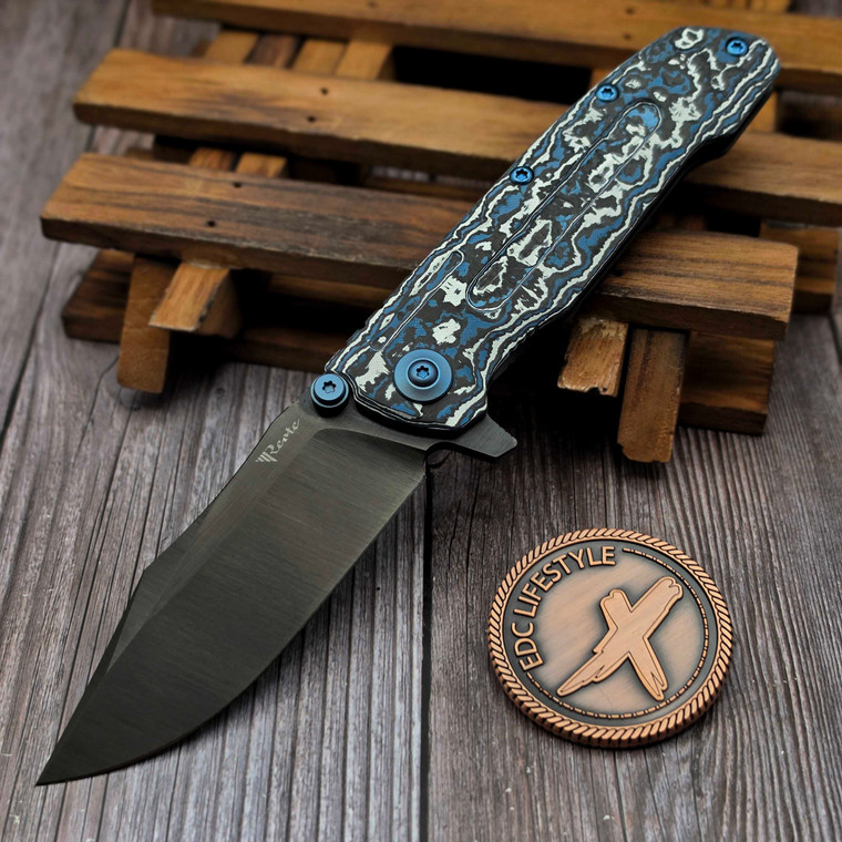 Reate Knives District 9D-V2 Frost Fat Carbon Handle 3.5" 154CM Belt Satin DLC