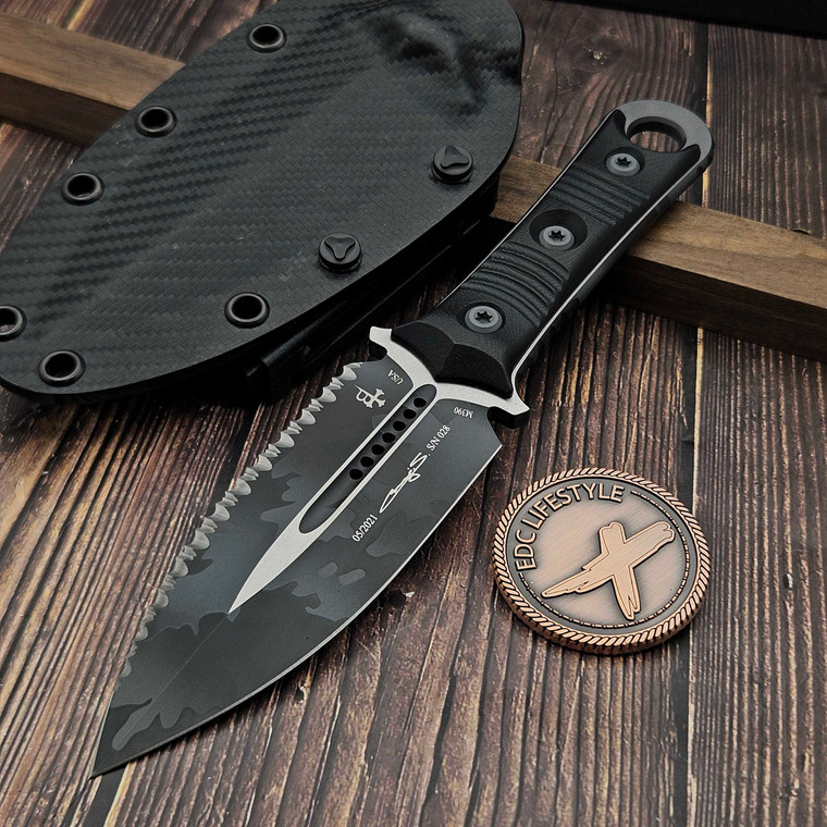 Microtech Borka SBD 201-3USCS D/E Urban Camo Stripe Full Serrated S/N 028 - Preowned