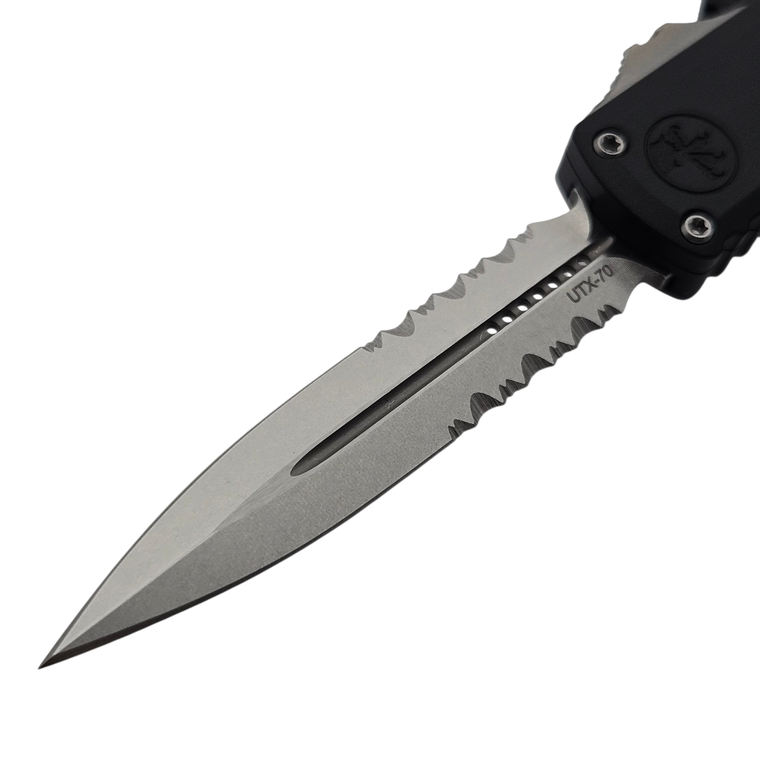 Microtech UTX-70 Black 2.5" D/E Stonewash Partial Serrated 11474-11