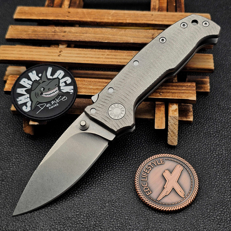 Demko Textured Titanium Thumb Stud CXT Barong 3.4" 3V Clip Point