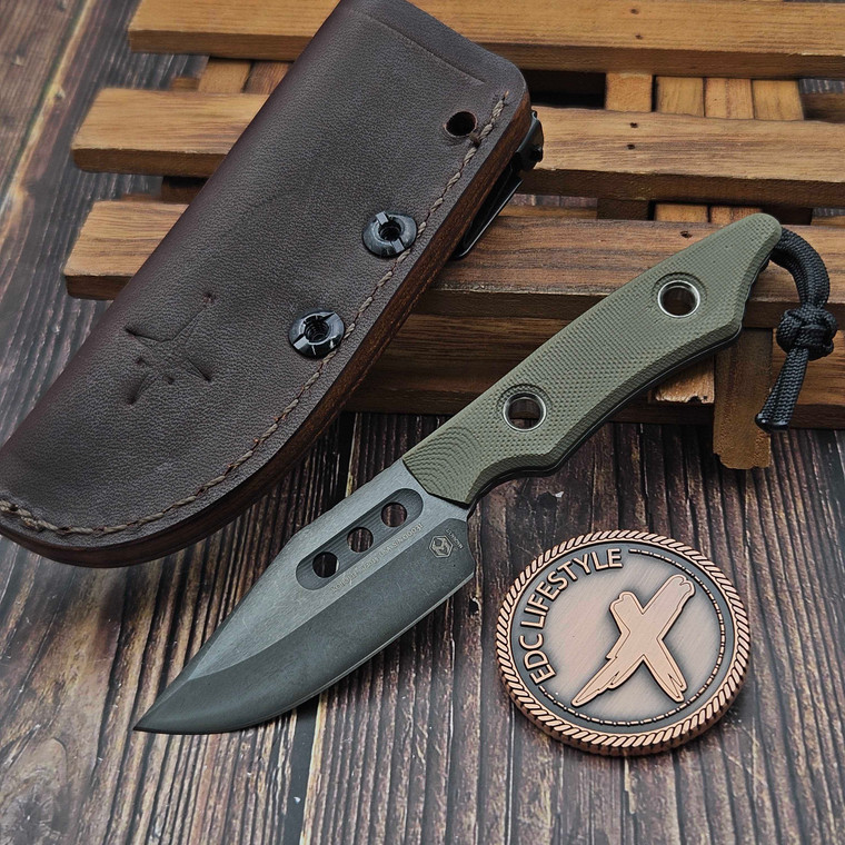 Heretic Knives Kobold Bowie Fixed Blade Knife OD Green G10 2.6" DLC H065-6A-OD/G10