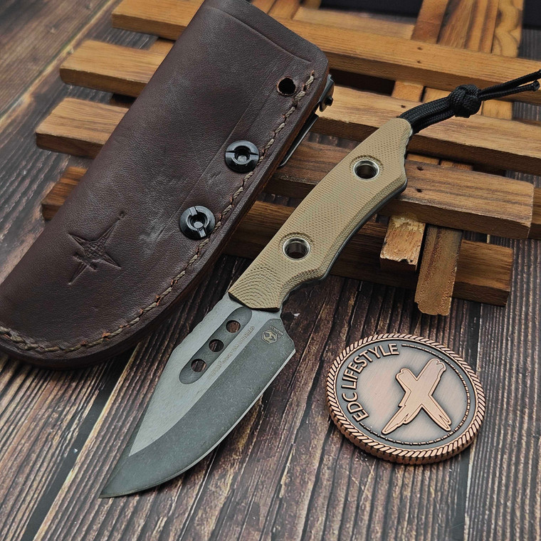 Heretic Knives Kobold Bowie Fixed Blade Knife Flat Dark Earth FDE G10 2.6" DLC H065-6A-FDE/G10