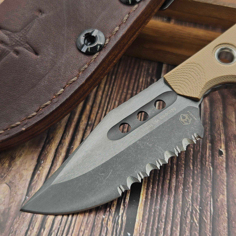 Heretic Knives Kobold Bowie Fixed Blade Knife Flat Dark Earth FDE G10 2.6" DLC Partial Serrated H065-6B-FDE/G10