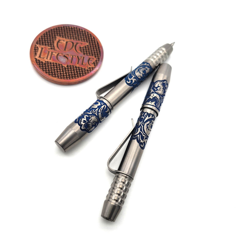 Ti2 Design Techliner with Borka Blades Blue Skulls - Shorty Pen