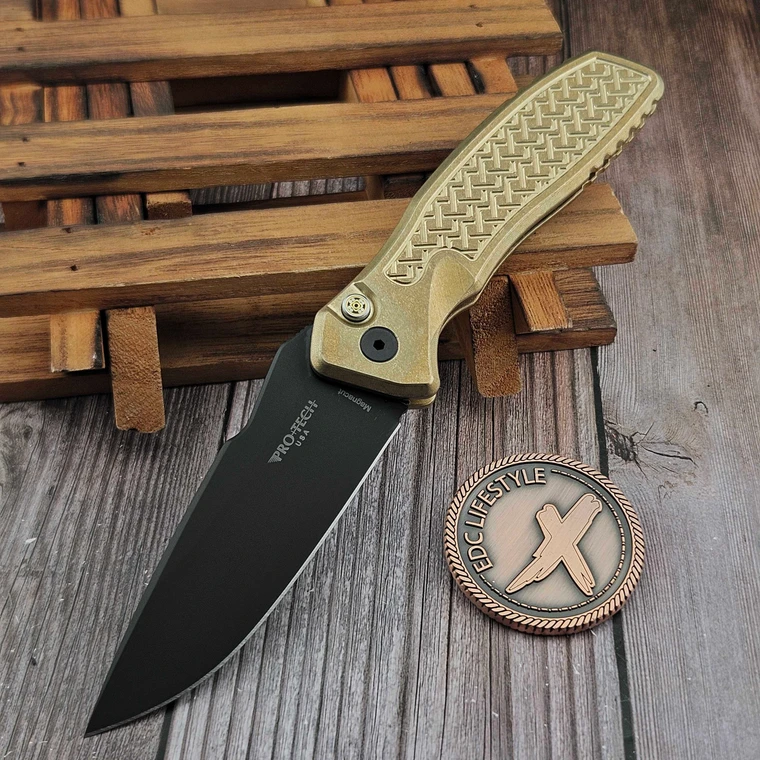 Pro-Tech Knives Custom Pallas Auto - Spartan Blades Weave AlBronze 3.7" DLC Magnacut Blade Show West 2026
