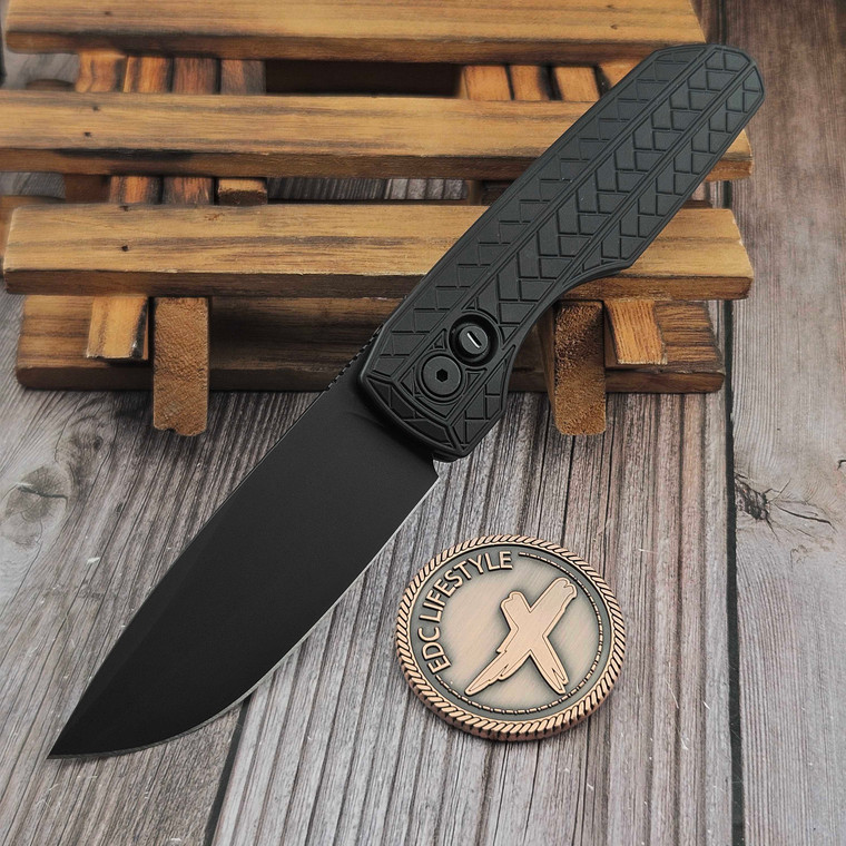 Pro-Tech Knives Vero Synapse 2 Black Herringbone Operator 3.5" DLC MagnaMax Tritium Push Button