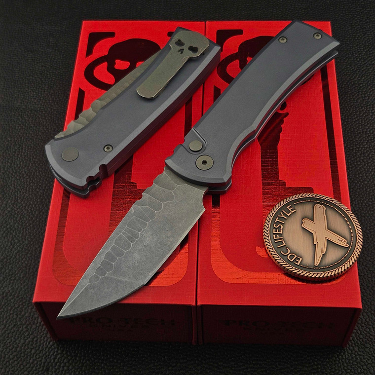 Chaves Knives Pro-Tech Redencion 229 Auto Grey 3.37" T/E Rocked Stonewash