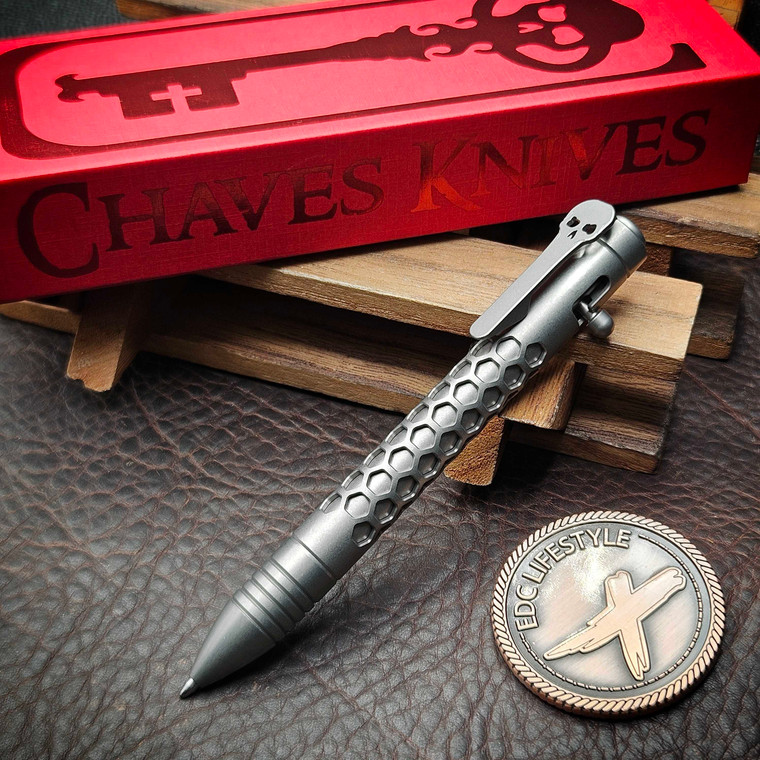 Chaves Knives Titanium Bolt Action Pen - Hex/Lines