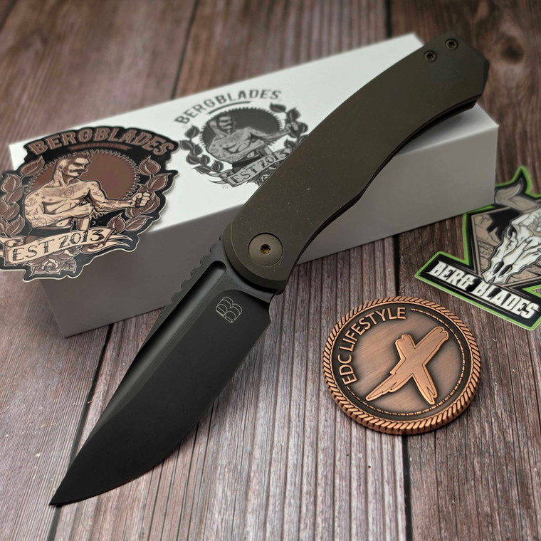 BergBlades Mini Alpha Frame Lock Dark Bronze Ti 3.1" S90V DLC  by EDC Lifestyle