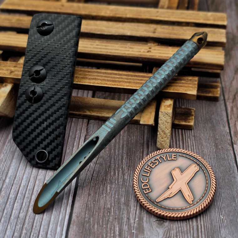 Microtech TAC-P Mini Antique Denim Titanium W/ Bronze Glassbreaker Kydex Sheath 112M-MS7 by EDC Lifestyle