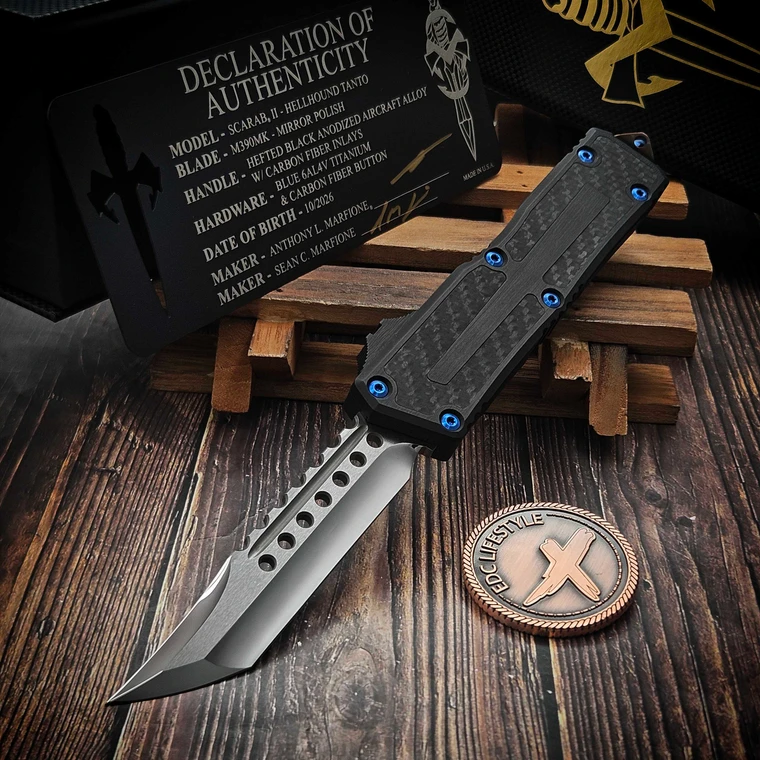 Marfione Custom/Sean Marfione Scarab II Gen III Hellhound T/E Mirror Polish Carbon Fiber Inlays Blue Ti HW