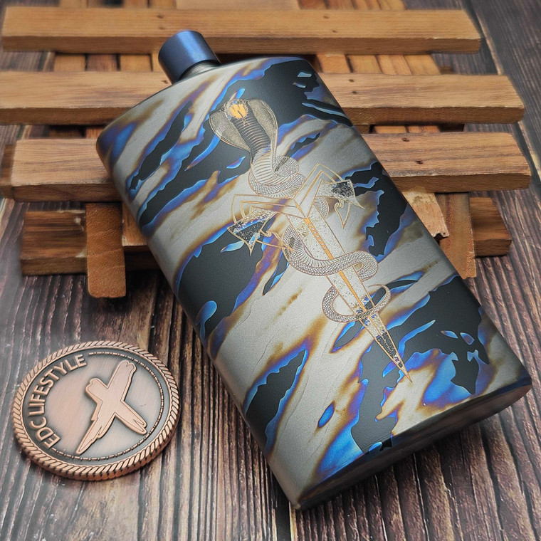 Marfione Custom Cobra Dagger Long Flask Tiger Stripe Black Anodized Titanium