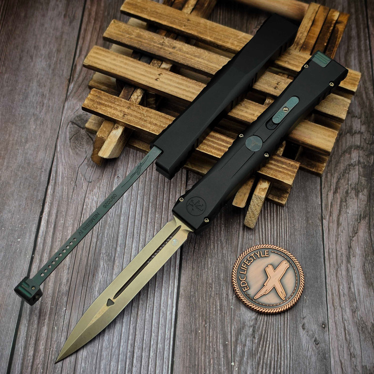 Microtech Marfione Select Nemesis IV 1152-13MS1 4.4" D/E Bronze Antique Green Titanium Accents Bronze Titanium
