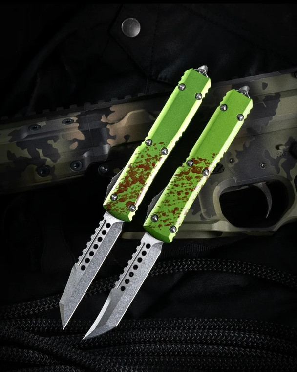 Microtech Ultratech 119-10SETZTS Hellhound Tanto/Warhound Stonewash Signature Series Zombie Tech Set of 2