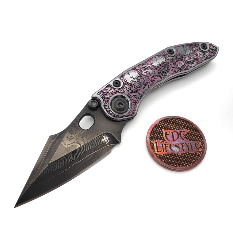 Borka Blades Stich DLC Vegas Forge Tiger Damascus, Ti2 Design Skulls Handle with Pink Fill