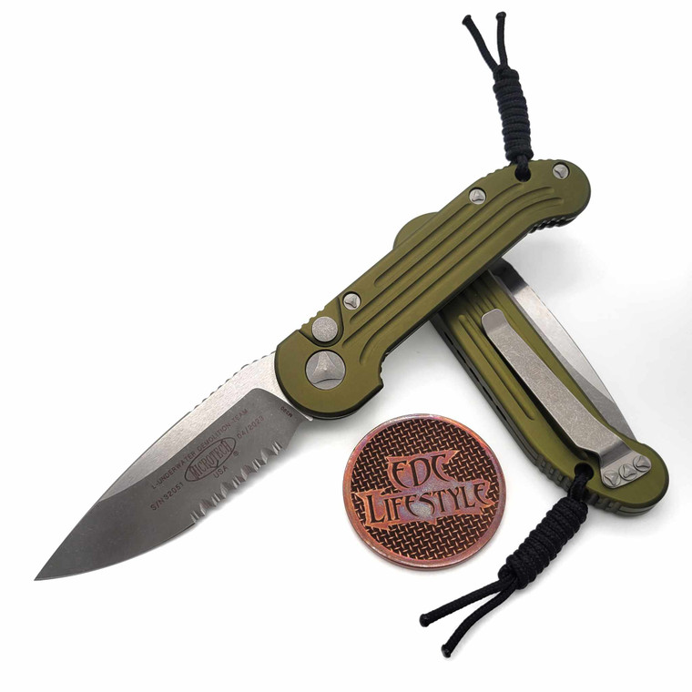 Microtech L.U.D.T. 135-11APOD OD Green Apocalyptic Standard Partial Serrated LUDT