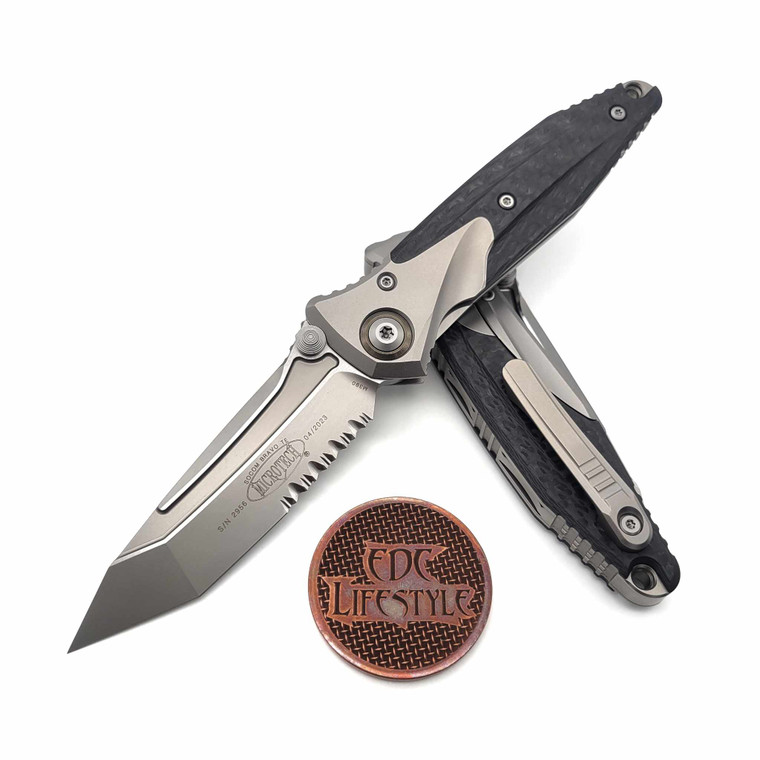 Microtech Socom Bravo Tanto T/E Titanium Bolster Bead Blast Standard Bronze Titanium Partial Serrated 261-8CFTI