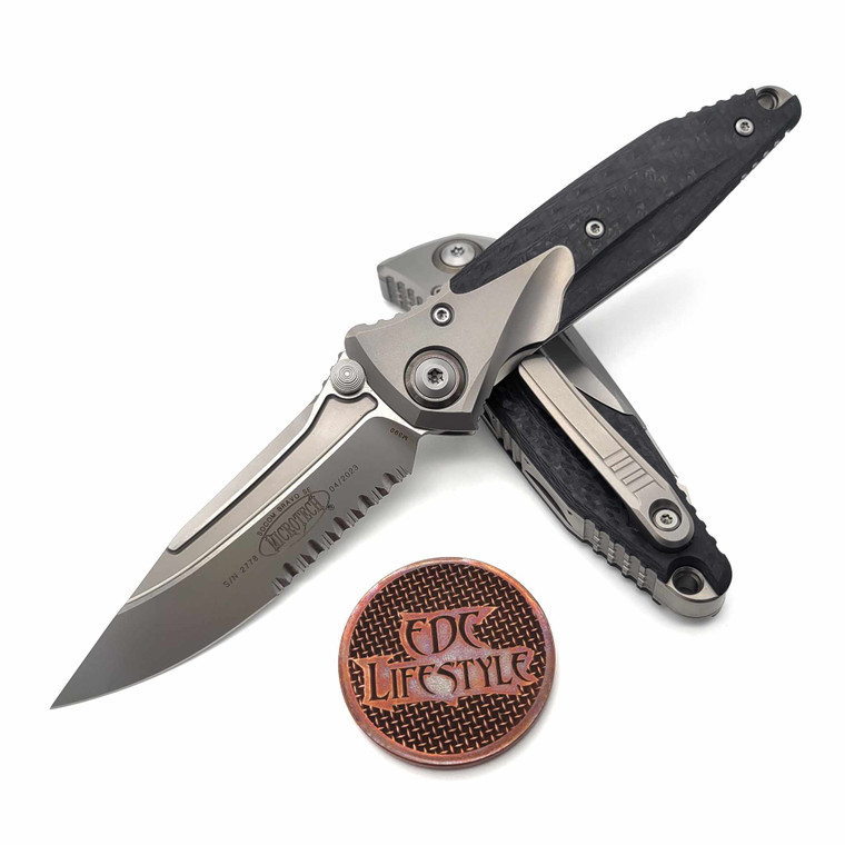 Microtech Socom Bravo Single Edge S/E Titanium Bolster Bead Blast Standard Bronze Titanium Partial Serrated 260-8CFTI