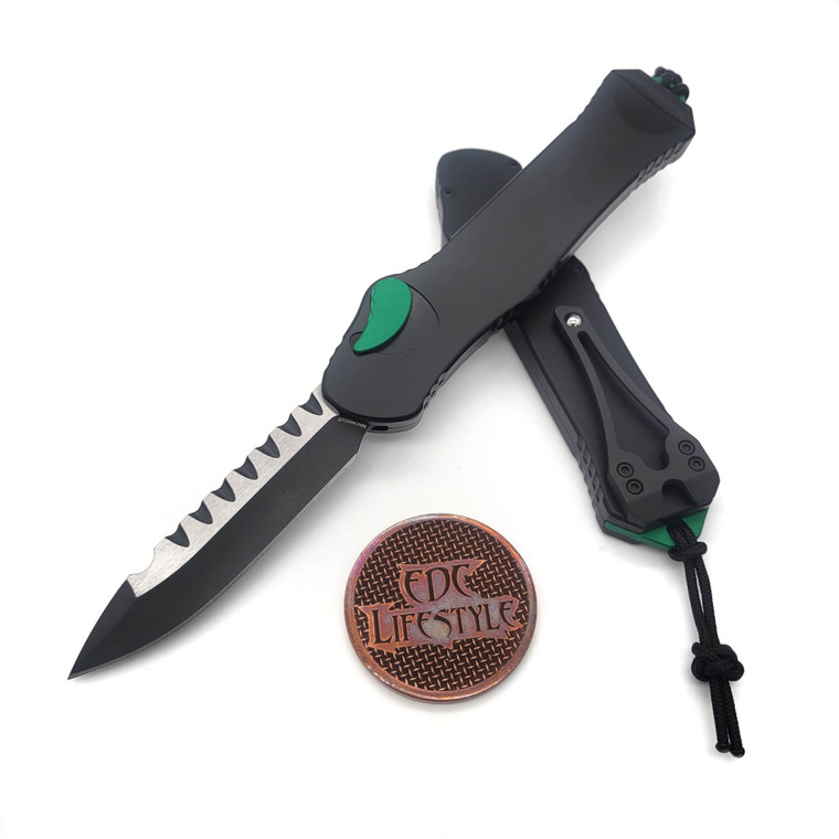 Heretic Knives Hydra Single Edge Two Tone Black Green Accents H007-10A-BLK/GRN