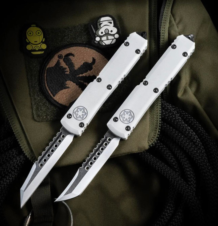 Microtech Ultratech 119-1SETSTS Hellhound Tanto & Warhound  Signature Series Star Wars Storm Trooper Deep Engraved White Standard  Set of 2