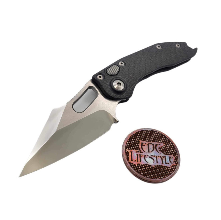 Marfione Custom/Borka Blade Auto Stitch Carbon Fiber Mirror Polish Blade Flamed Back Spacer Two Toned Satin Finish HW - Serial 006